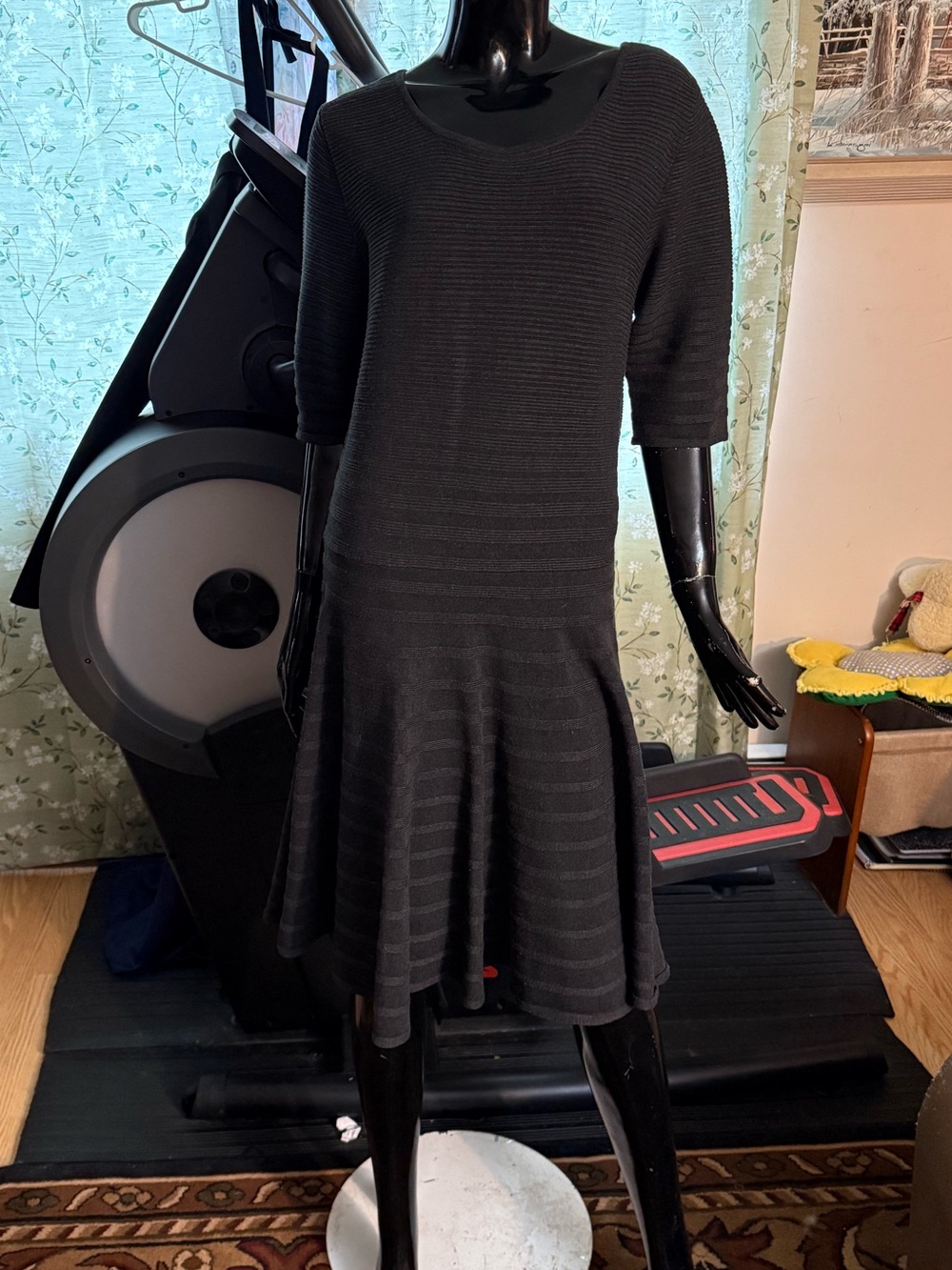 Ivanka Trump Black Ribbed Knit Midi Dress
